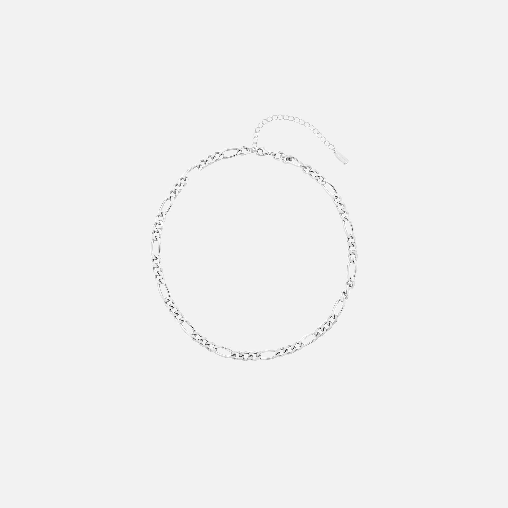 Numbering Figaro Link Necklace Platinum Plated Sterling Silver